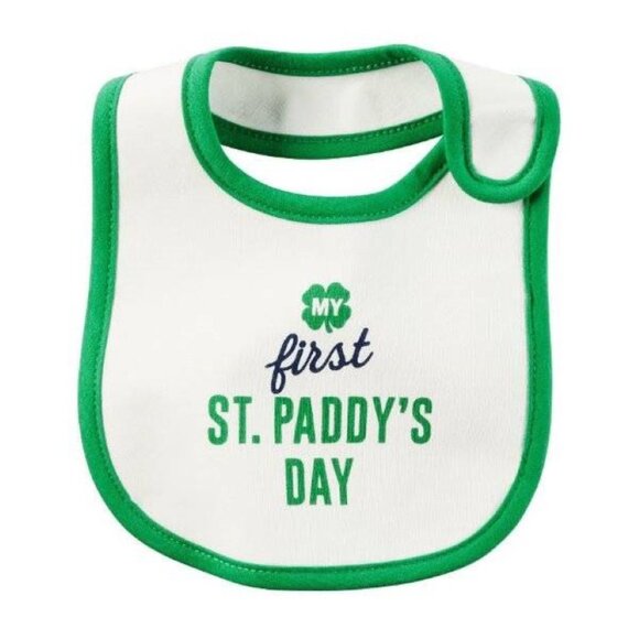 Baby Carters St. Patrick's Day Baby Bib "My First St. Paddy's Day" Green & White - Picture 1 of 5